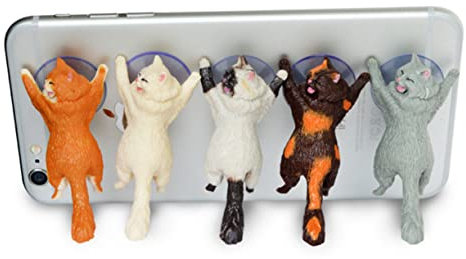 VILLFUL Creative Cat Phone Bracket Desktop Adhesive Cute White Cat Design Compatible All Mobile Phones and Tablets for Hands Use