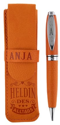 History & Heraldry Bamboo Persönlicher und individueller Kuli Kugelschreiber Stift mit Namen und Spruch Personalisiertes Etui Monogramm-Design persönliches Geschenk (Kuli Anja)