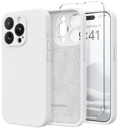SuydanBox Magnetische Hülle für iPhone 13 Pro, kompatibel mit MagSafe, [Vollständiger Kameraschutz] [Displayschutzfolie] Stoßfeste Silikon-Schutzhülle für iPhone 13 Pro 6,1 Zoll, Weiß