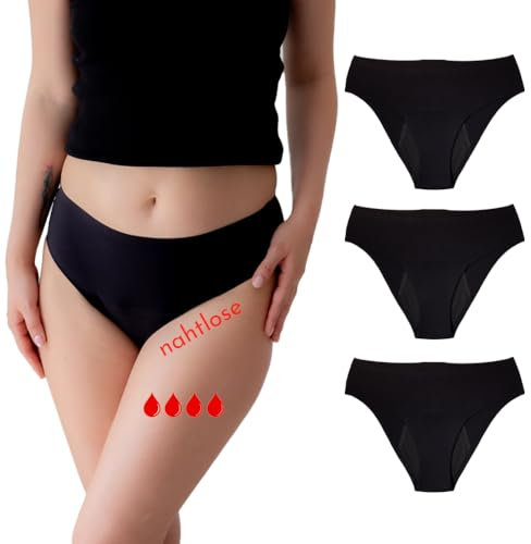 Relixa Periodenunterschwäsche Starke Blutung Seamless perioden Unterhosen Damen und Mädchen Perioden Slip Damen Menstruationsunterwäsche Period Underwear, Nahtlose, 3 schwarz, S