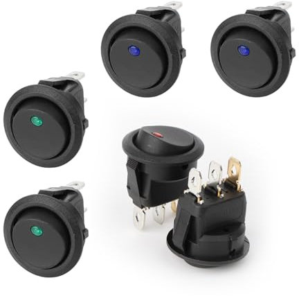 Lhdfyqt 6 Stück 3 Pin Rund EIN/AUS, Wippschalter mit LED Licht, 12V Wippschalter, Kippschalter Rund, Schalter 3 Polig, DC 20A 12V Rocker Schalter, für Auto Marine Boot Beleuchtet, Rot, Grün, Blau