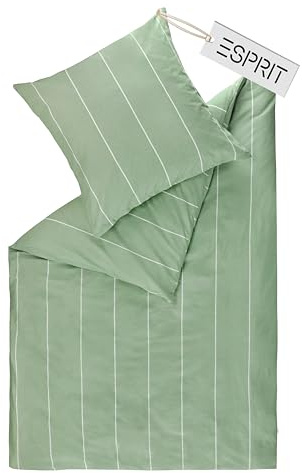 Esprit Home Premium Bettwäsche 200x200 Baumwolle Grün 3tlg - Bettwäsche-Sets 3teilig bestehend aus 1 Bettwäschebezug 200x200cm - inkl. 2 Kopfkissenbezug 80x80cm - Öko-Tex Zertifiziert
