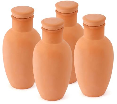 Lot de 4 pots d'arrosage en terre cuite 7,9 x 7,9 x 15,2 cm avec système d'arrosage simple pour plantes d'extérieur