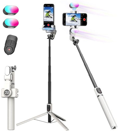 AOCHUAN Auto Face Tracking Tripod 360° Rotation with 2 RGB full light,Gimbal Stabilizer for Smartphone,No App,Gesture Control for YouTube&tiktok-AOCHUAN M2PRO 2RGB light White