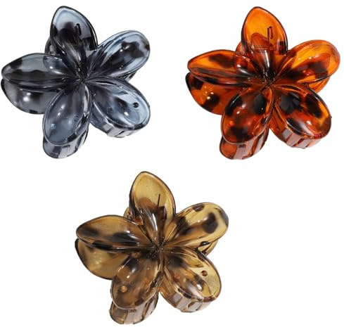 Lot de 3 barrettes à cheveux léopard Plumeria Pince à cheveux hawaïenne antidérapante Accessoire de coiffure femme Pour fête, plage, piscine, vacances