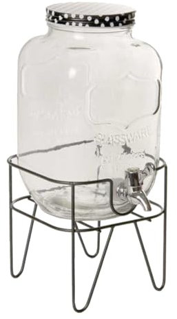MA MAISON Dispenser in Vetro con Supporto in Metallo e Rubinetto: Capienza 4 Litri, Perfetto per Servire Bevande con Stile e Praticità