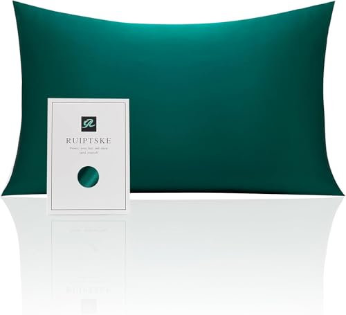 Kissenbezug aus Seide, 100 % Seide, 22 Momme, Öko-TEX®-zertifiziert, Vorteile für Haar und Haut, Anti-Aging, Anti-Staubmilben (Dunkelgrün, 40 x 60 cm)