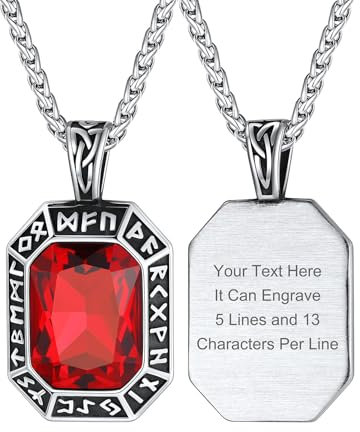 ChainsHouse Viking Rune Halskette für Herren Edelstahl Halsketten mit Onyx Stein Anhänger Männer Rubin Zirkonia Anhänger Rune Kette Schutz Kettenanhänger Halsschmuck Modeschmuck für Vater