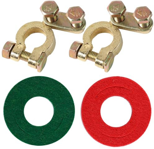 Battery Terminal Connectors, 1 Pair Pure Brass Battery Connectors Positive & Negative Battery Cable Terminals Connectors for Car Boat RV Truck Motorbike