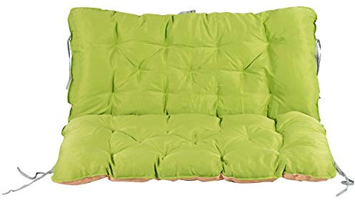 AMBIENTE HOME Auflage mit Rückenteil Sitz und Rückenkissen mit Bänder Polsterauflage Bankauflage Wendeauflage, grün/beige, ca. 100 x 98 x 10 cm