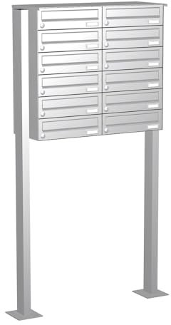 Briefkastenanlage | KNOBLOCH | Freistehend zum Aufschrauben | Edelstahl | 12-Fach | waagerechte Kästen