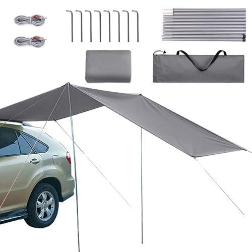 Car Awning Canopy Awning with Pole,210D Oxford Anti-UV Waterproof for Car SUV Universal Tent Canopy Canopy Shade Sun Shelter,Caravan Sun Canopy(grey, 300cm*200cm)