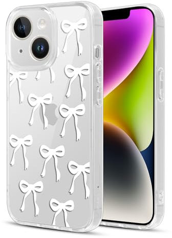 Kivlclri Transparente Funda para Apple iPhone 14 con Aesthetic Lazo Dibujos Diseño, Suave TPU Silicona Mujer Niñas Carcasa para Teléfono Móvil Antigolpes Protectora Case para iPhone 14 6,1,06