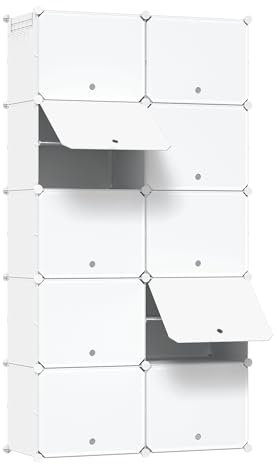 WOLTU Schuhregal mit 10 Ebenen, Schuhschrank hoch für 40 Paar Schuhe, Schuh-Organizer aus Kunststoff für Flur Eingang Schlafzimmer, Schuhorganizer mit Türen, Weiß