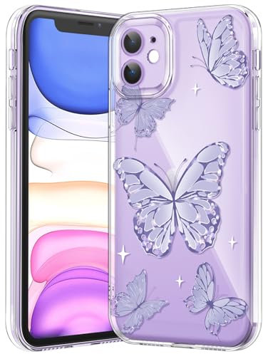 CASBST Compatible with iPhone 11 Phone Case, Clear Case with Cute Butterfly Pattern Design for Girls Women, Slim Soft TPU Shockproof Protective Aesthetic Cover for iPhone 11 (Light Purple Butterfly)