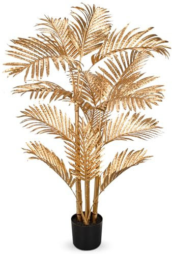 Briful 110 CM Gold Artificial Areca Palm Tree Fake Plants in Pot, 3.6Ft Tall Faux Plants Artificial Tree with 2 Trunks, Fake Palm Tree Decorative Houseplant for Home Decor Housewarming Gift