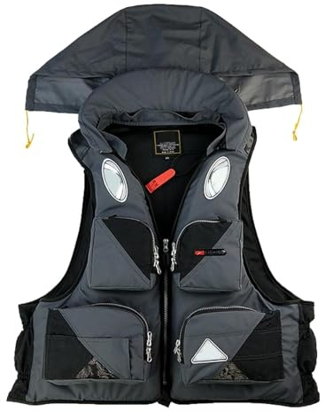 Schwimmweste für Erwachsene zum Schwimmen, Kajakfahren und Angeln, Sicherheitsweste mit Hoher Auftriebskraft, Reflektierenden Streifen und Mehreren Taschen, Wassersport(GRAU,3XL)