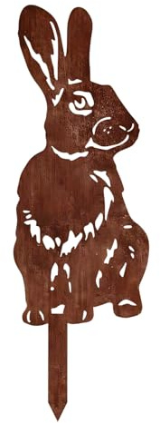 Zecnaud Osterdeko Hase Gartenstecker Edelrost, Kaninchen Gartenstecker Rost Metall Hase Ostern Deko, 30cm Hoch Osterhasen Blumenstecker Frühlingsdeko Osterhase Gartendeko für Draußen Wetterfest (B)