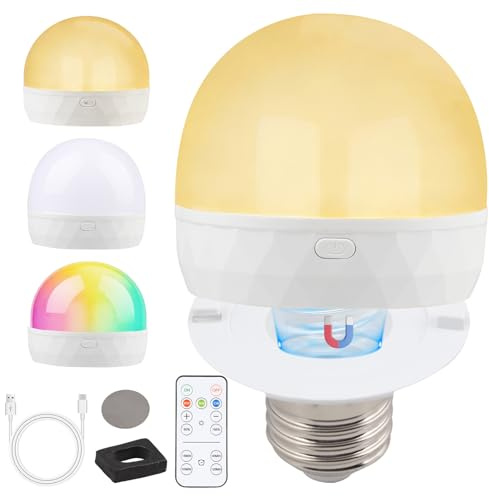 Brightora Rechargeable Light Bulbs with Remote, Battery Operated Light Bulb