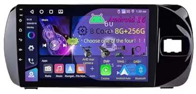 9 Zoll Doppel Din Android 15 Autoradio,für Toyota Vitz 2016-2020,mit CarPlay Rückfahrkamera Lenkradsteuerung Bluetooth GPS Navigation FM Digitalradio WiFi(C1 2+32G)