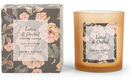 Laura Ashley Duftkerze im Glas (200g) | Lotus & Orchid | Exklusive Kerze in Designer-Geschenkbox | Edler Raumduft & Deko