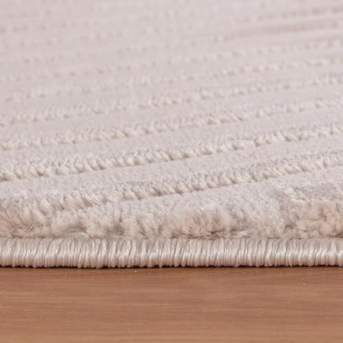 KADIMA DESIGN Schlafzimmerteppich 3D Hoch-Tief-Muster Pflegeleicht Modern Waschbar Strapazierfähig Langlebig Beige 280x370 cm Schlafzimmer Saugroboter geeignet | ILLER