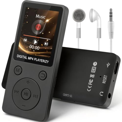 MP3 Player Bluetooth 5.0 32GB mit 1,8 TFT Farbdisplay, Kopfhörer | Bildschirm Musik Player HiFi mit Lautsprecher, Video, FM-Radio, Sprachaufnahme, E-Book, Expanded Up to 128GB - Schwarz