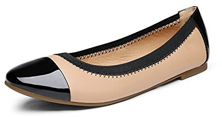 DREAM PAIRS Women's Sole-Flex Nude Black Ballerina Walking Flats Shoes Size 8 US/ 6 UK