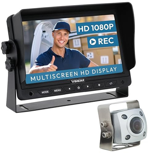 VSG24 Rückfahrkamera Set IP69K EXPERT – HD 1080P, Monitor mit Split-Screen & Loop-Aufnahme, 4 Kameras anschließbar, Rückspiegelfunktion, Nachtsicht, Kabel, Einparkhilfe, Rückfahrkamera Auto, LKW