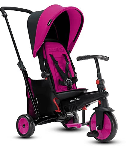 smarTrike STR3 Klappbares Kleinkinder-Dreirad mit Kinderwagen-Zertifizierung für 1,2,3 Jahre - 6 in 1 Mehrstufiges Dreirad , Rose