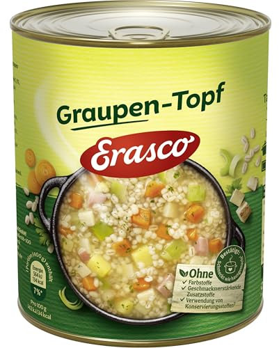Erasco Graupen-Topf mit Gemüse und Schweinefleisch (1 x 800g), In rund 5 Minuten fertig – Herzhaft und deftig – Einfach lecker