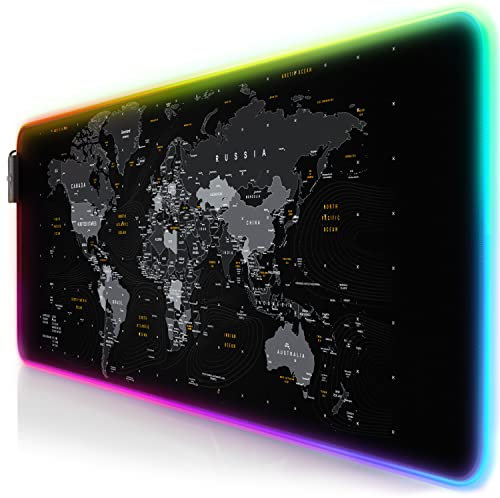 TITANWOLF LED Alfombrilla para ratón XXL Gaming Mouse Pad 800x300 mm RGB Multicolor 7 Colores - 4 Modos de Efectos - Mejora la precisión y la Velocidad - Superficie Inferior de Goma - Map