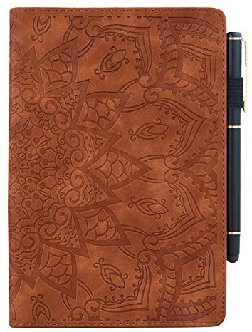Succtop Coque iPad 7th Generation iPad Air 3/iPad Pro 10.5 Pouces Etui Housse en Cuir PU Retourner Portefeuille Tablette Case avec Porte-Stylo Coque iPad 2019 10.2 Mandala Flower Emboess Marron