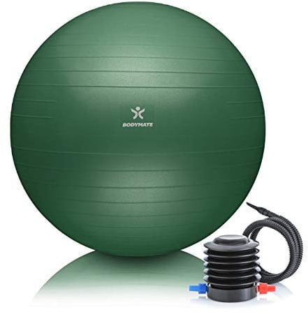 BODYMATE Gymnastikball Sitzball Trainingsball mit GRATIS E-Book inkl. Luft-Pumpe, Ball für Fitness, Yoga, Gymnastik, Core Training, für starken Rücken als Büro-Stuhl Midnight-Green 65cm