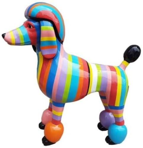 Casa Padrino Designer Gartendeko Skulptur Pudel Hund Mehrfarbig Gestreift 64 x H. 63 cm - Gartendeko Figur - Wetterbeständige Gartenfigur - Dekorative Tierfigur