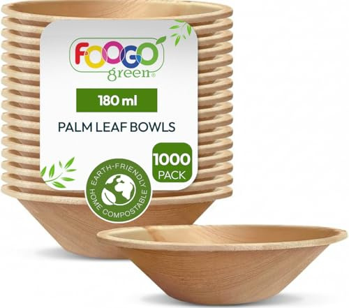 FOOGO Green 1000pcs Disposable Palm Leaf Bowls 5 (12cm) Round 180ml (6oz)