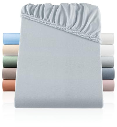 BaSaTex Bio Jersey Boxspringbett & Wasserbett Spannbettlaken 200x220 cm - 40 cm Steghöhe - Spannbetttuch aus 100% Bio Baumwolle GOTS-Zertifiziert - 200 x 220 cm - Farbe: Hellgrau