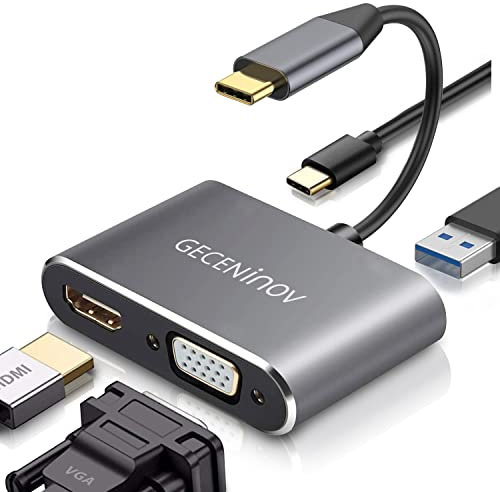 GECENinov USB C to HDMI Adapter, Type C Multiport Adapter, USB C to VGA Hub with 4K HDMI Port, VGA Port, USB 3.0 Port,USB C Charging Port, Compatible with MacBook, Chromebook, Galaxy