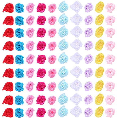 Tomaibaby Mini Ribbon Roses, Mixed Color Roses Artificial Flowers Heads, Small Bows for Crafting Wedding Party Decoration DIY Craft Accessories, 250PCS