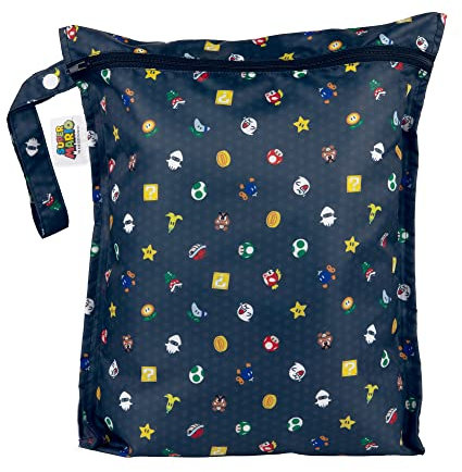 Bumkins Waterproof Wet Bags for Baby, Nintendo Super Mario, Travel, Swimsuit, Cloth Diapers, Pump Parts, Gym Clothes, Toiletries, Strap to Stroller, Zipper Reusable Bag
