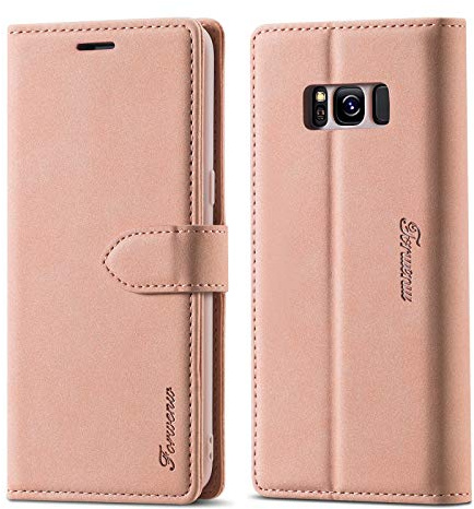 LOLFZ Hülle für Samsung Galaxy S8, Premium PU Leder Handyhülle mit Kartenfach Ständer Magnetische Schutzhülle Kompatibel mit Galaxy S8 - Rosegold