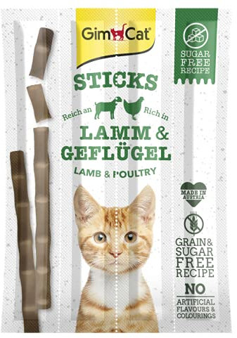 GimCat Sticks Lamm & Geflügel - Softe Kaustangen mit hohem Fleischanteil und ohne Zuckerzusatz - 1 Packung (1 x 4 Sticks)