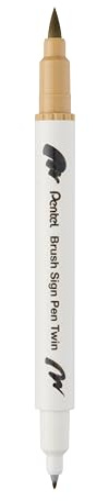 Pentel Brush Sign Pen Twin SESW30C Fibre-Tip Pen, 2 Brush-Like Tips, Beige (Pack of 1)
