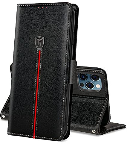 MAMA MOUTH Cover Per iPhone 12/iPhone 12 Pro,Custodia Flip Pelle Portafoglio, Magnetica Libro Slot Schede Cover, Silicone TPU Bumper Wallet con Supporto Antiurto Case Per iPhone 12/iPhone 12 Pro Nero