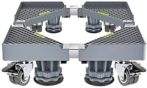 GEREP Socle pour Machine à Laver Réglable Base de Machine à Laver Réglable pour Lave-linge, Sèche-linge et Réfrigérateur/gris / 8 feet + 4 wheels