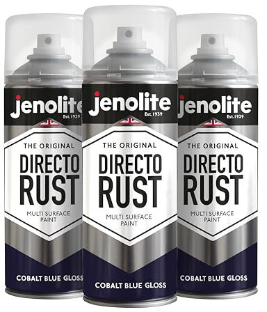 JENOLITE Directorust Vernice Aerosol Lucida | BLU COBALTO | Vernice spray multisuperficie | Per l'uso su legno, metallo, plastica, ceramica e superfici arrugginite | 3 x 400ml | RAL5013