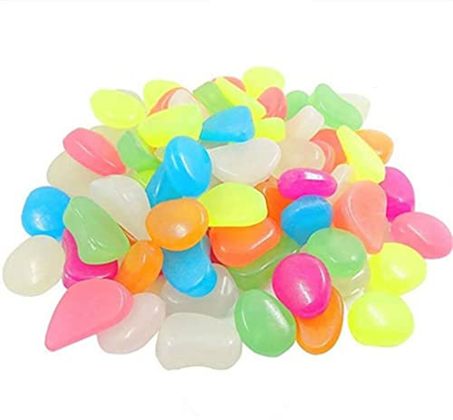 SHULLIN 100 Stück Dekorative Steine Bunt Leuchtsteine Leuchtkiesel Aquarium Stein Leuchtende Dekosteine für Gehwege,Aquarium, Blumenbeet,Kinderzimmer Dekor,Topfpflanzen(Mischfarbe)
