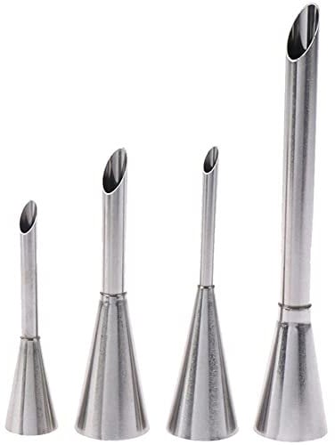 Bemvp 4pcs Food Grade Stainless Steel Eclair Puff Nozzles Cupcake Filling Tube Pastry Syringe Cream Piping Tips Kitchen Tools