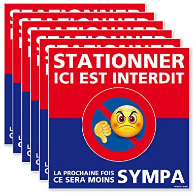 6 Panneaux Autocollants pour Voiture Mal garée - Papier Autocollant dissuasif carré STATIONNER Ici C'est Interdit. Lot de 6 Stickers Interdiction de stationner -