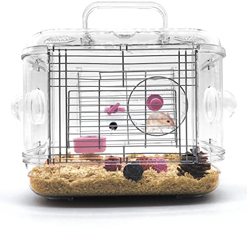Kathson Cage de transport pour petits animaux pour hamsters, gerbilles, souris, transparente, portable, pratique